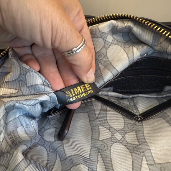 Aimee Kestenberg Black Pebbled Leather Satchel Tote Bag With Gold Hardware - Picture 10 of 13